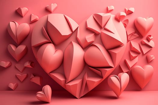 generative ai illustration of paper hearts in different sizes in pink on pink background for mothers day or valentines day