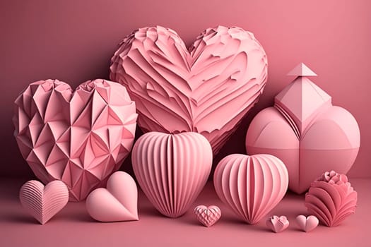 generative ai illustration of paper hearts in different sizes in pink on pink background for mothers day or valentines day