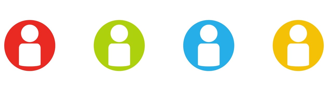 4 Buttons red, green, blue and orange showing account, profile or user
