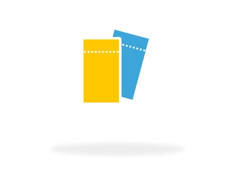 Two tickets with yellow and blue color
