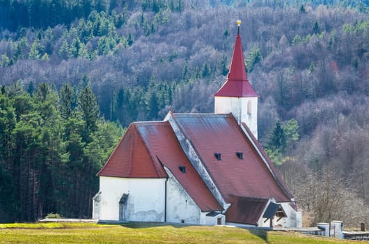 Historical church with surrounding wall at Ofenbach Lower Austria