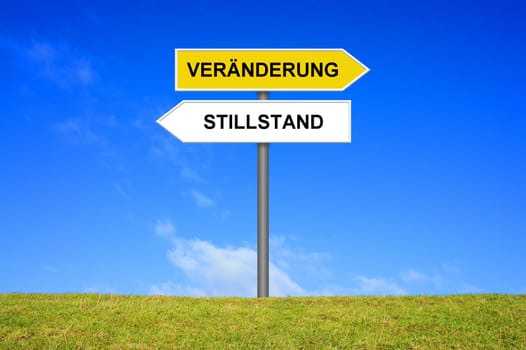 Signpost outside is showing Today and Better Days in german language