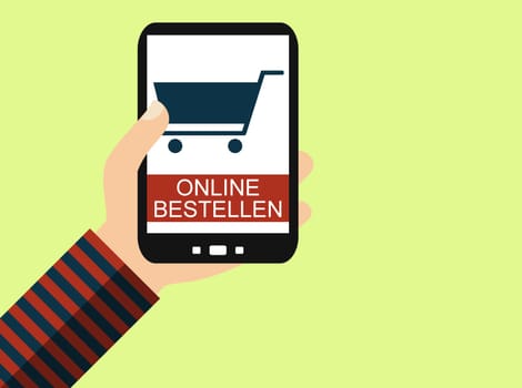 Flat Design Banner: Order Here in german language