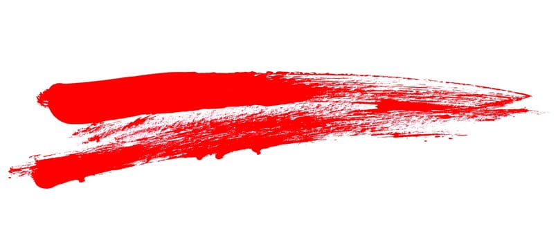 Dirty sketch of red paintbrush stroke on white background