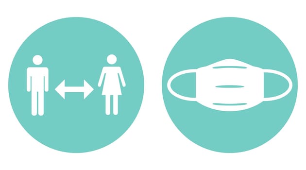 Keep your distance and wear a mask - Blue Button Banner