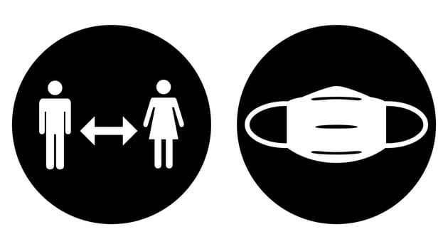 Keep your distance and wear a mask - Black Button Banner