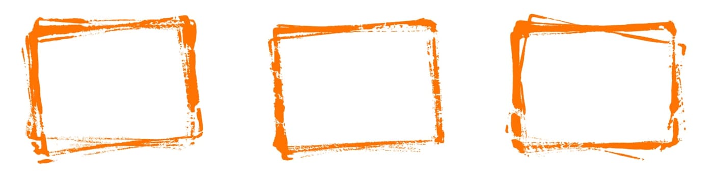 Three empty orange grunge frames made with pencil or brush