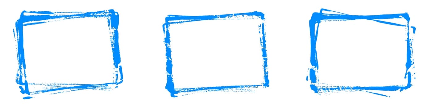 Three empty blue grunge frames made with pencil or brush