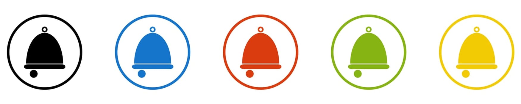 Button collection: Alarm or Bell - Icons in black, blue, red, green and yellow circles