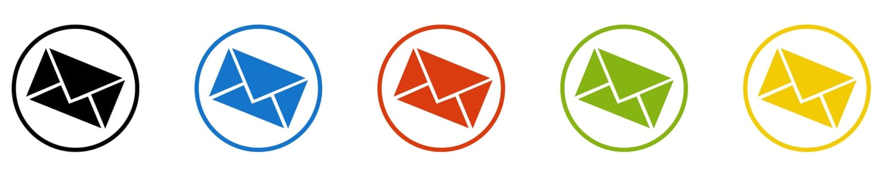 Button collection: E-Mail, Letter or Newsletter - Icons in black, blue, red, green and yellow circles
