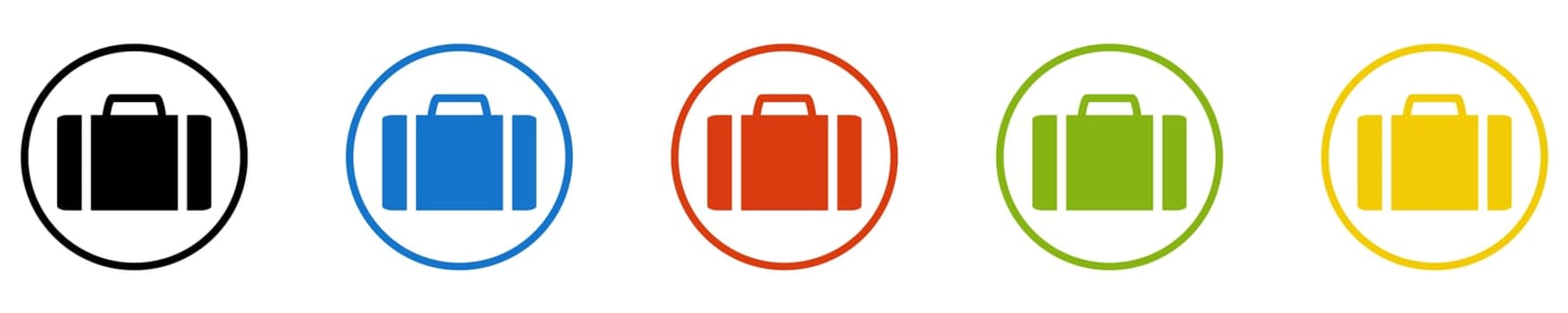 Button collection: Travel, Luggage or Suitcase - Icons in black, blue, red, green and yellow circles