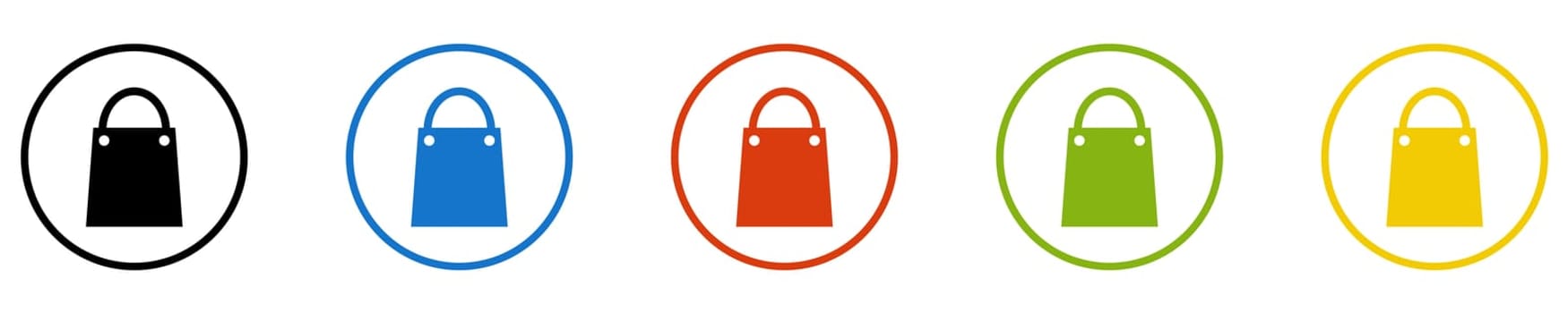 Button collection: Shopping, Shop or retail - Icons in black, blue, red, green and yellow circles