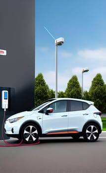 EV charging station for electric car in concept of green energy and eco power