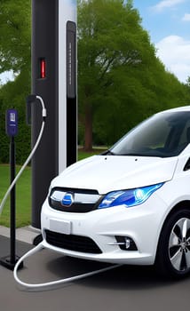 EV charging station for electric car in concept of green energy and eco power