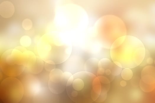 Abstract bright gradient orange yellow gold autumn background texture with sunny lights and bokeh circles. Space for your design. Beautiful orange illustration.
