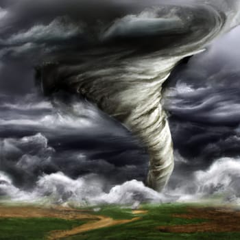 Tornado, a violently rotating column of air that is in contact with both the surface of the Earth and a cumulonimbus cloud or the base of a cumulus cloud. A twister, whirlwind or cyclone. Meteorology.