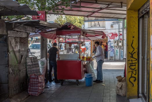 Street vendors and customers in central Santiago, Chile