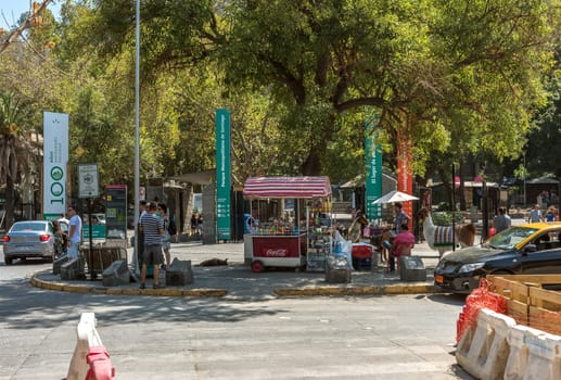 Street vendors and customers in central Santiago, Chile