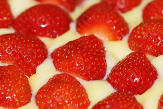 Strawberry cake with vanilla pudding
