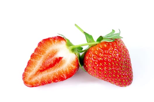 Picture of fresh strawberries freshly picked, photographed on white background