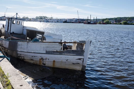 one ship wreck in the harbour in gothenburg sweden