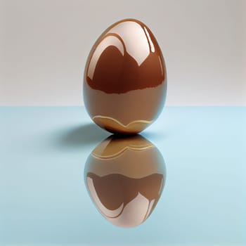 Chocolate easter egg reflection in the mirror, sweet food, spring holiday greeting card, generative AI