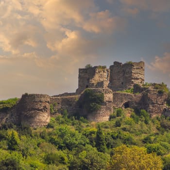 Ruins of Yoros Castle, Yoros Kalesi, or Genoese Castle, an ancient Byzantine castle at the confluence of Bosphorus and Black Sea in Anadolu Kavagi, Istanbul, Turkey