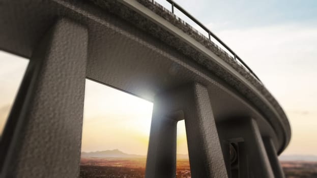 Freeway span view from low angle. 3D illustration.