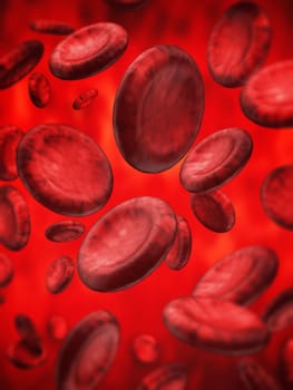 Red blood cells flowing inside the vein. 3D illustration.
