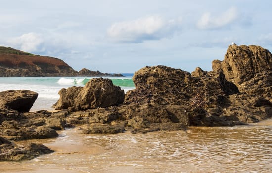 The coast and beach of Erquy in emerald coast, Brittany, France