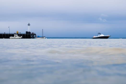 Sea viewed in port of Cancale, Brittany, France.