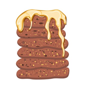 Pancakes with peanut butter. Drizzle with peanut butter.vector illustration isolated on white background.