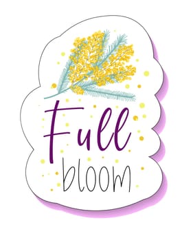Full bloom. small yellow flowers sticker. spring mimosa flowers. cute cartoon stickers