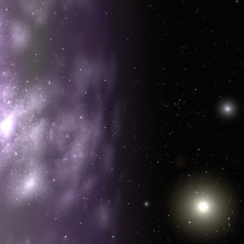 Outer space, Universe. Celestial asteroids, satellites, planets and stars. Gravitational astronomical star clusters, nebulae and galaxies. Interstellar gas, dust, electromagnetic fields, dark matter