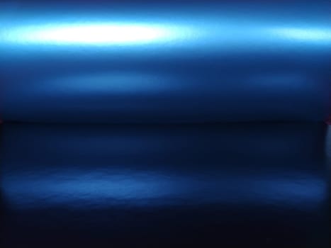 Gradient on a blue background. Horizontally folded shiny paper or foil with overflow and highlights. Mysterious radiance. Northern Lights. Luxurious fabric. Metallic cold shine. Lighted up.
