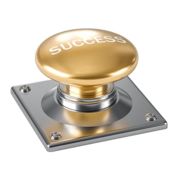 Golden success button activating on transparent background 3d