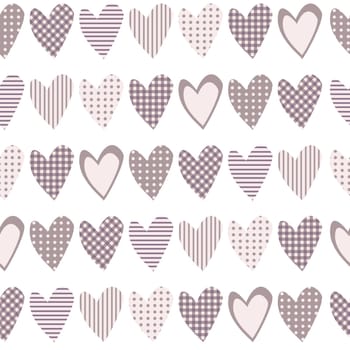 Doodle hearts with dots, line, striped and tablecloth pattern