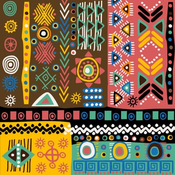 African pattern with tribal symbols and ancient ethnic signs