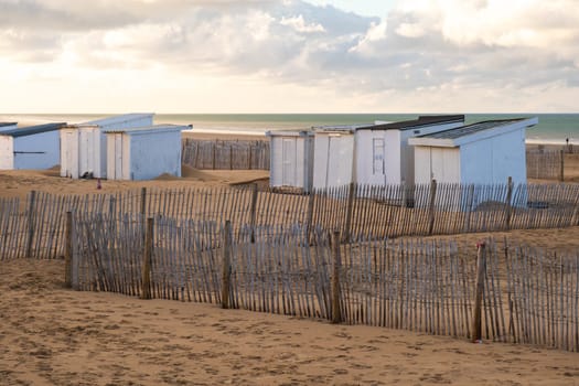 Beach and cabins in Calais city, north of France