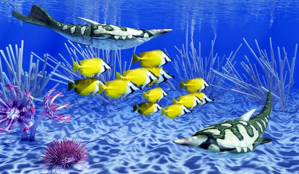 Pteraspis was a primitive jawless fish that lived in the oceans of the Devonian Period.