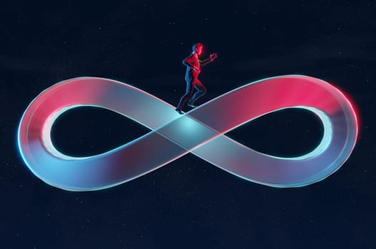 3D Illustration , Businessman riuning traveling on never ending infinity loop. Business cycle, infinity routine job or career path, competition to success, impossible
