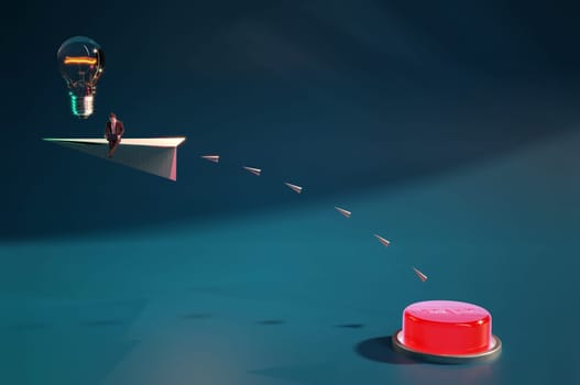 3D Illustration , Businessman on paper airplanes flying with idea Concept START UP