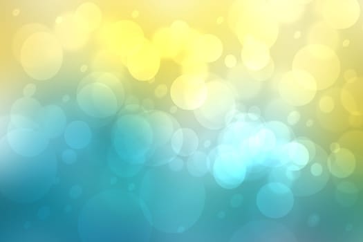 Abstract gradient light blue turquoise yellow shiny blurred background texture with circular bokeh lights. Beautiful backdrop. Space for design.