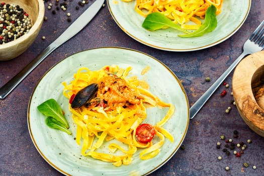italian pasta with seafood sauce. Mediterranean cuisine