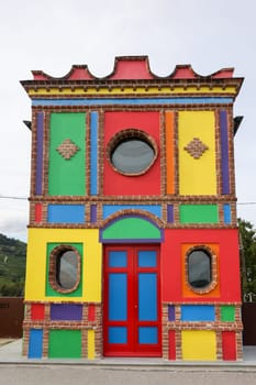 La Morra, Piedmont, Italy - Sept 8, 2022:  The Chapel of the Madonna delle Grazie. Most commonly Cappella del Barolo or Cappella delle Brunate near La Morra, Langhe region, Piedmont, Italy