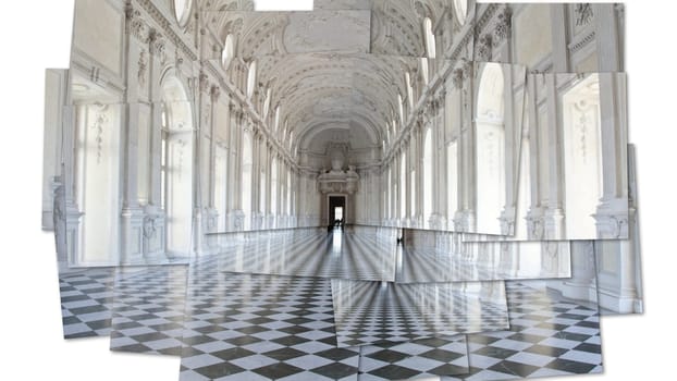 Creative picture of Reggia di Venaria Reale gallery - Italy. Luxury marbles in baroque Royal Palace
