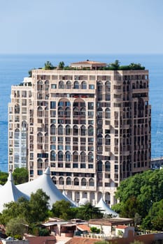 Monte Carlo, Monaco - August 2022: detail of luxury real estete residential building