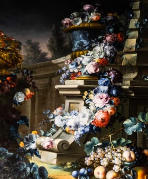 Old baroque flowers painting - vintage style aged decoration