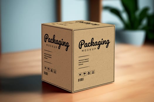 Product cubic box mockup - Realistic brown carton package with copy space