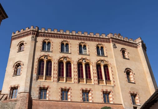 The town of Barolo, with the Falletti castle in Langhe region. Piedmont, Italy